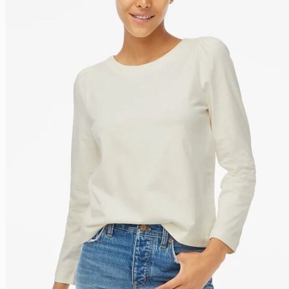 NEW J. CREW Factory Puff-sleeve button-back top in Ivory Cotton Knit Size Large - Picture 1 of 8